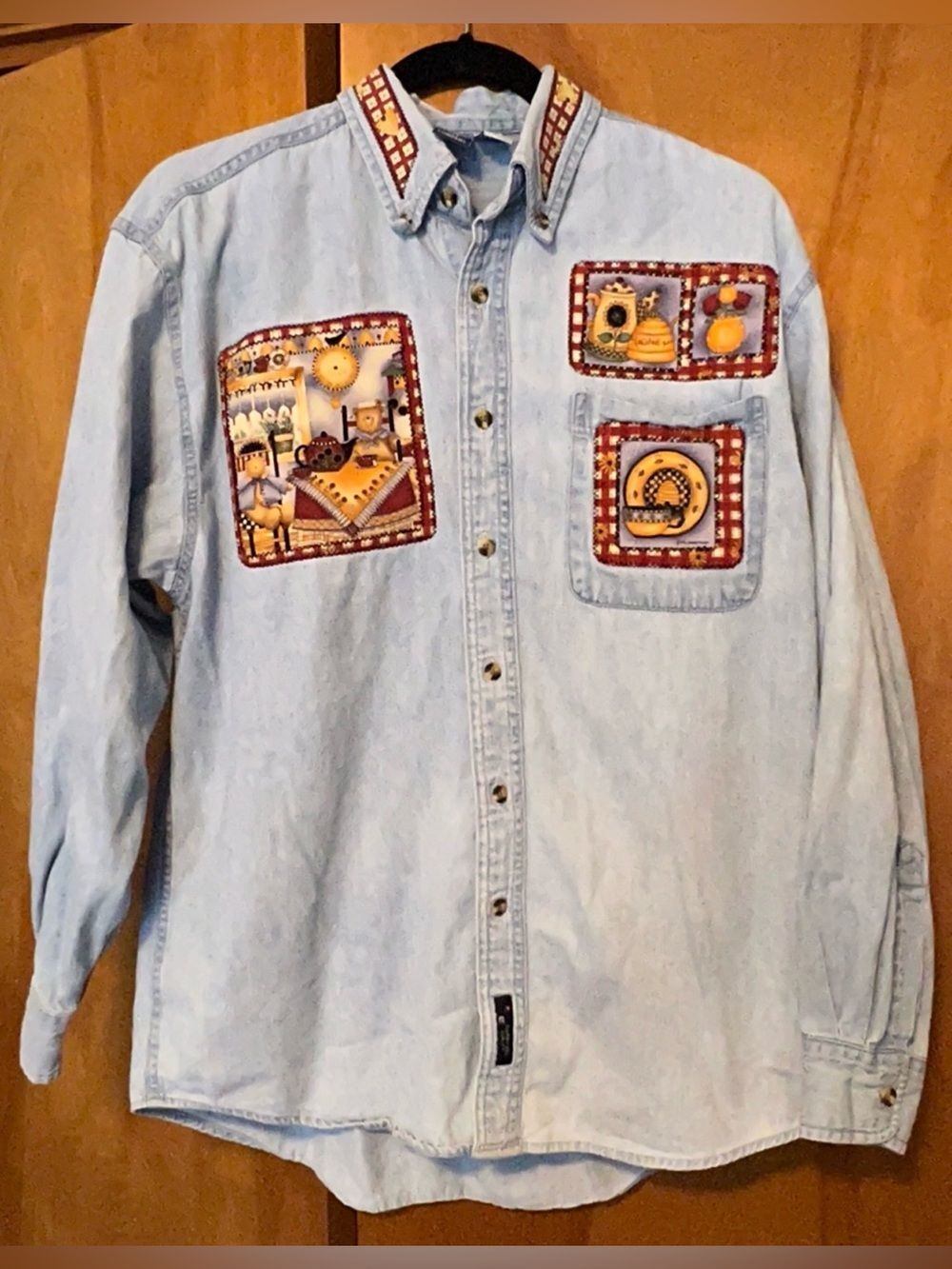 Port & Company Vintage Denim Long Sleeve Teddy Bear Shirt Medium